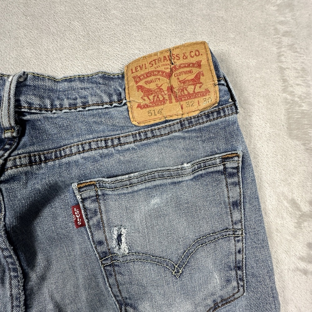 Levi's 514 Straight Fit Jeans Mens 32x30 Blue Denim Distressed Casual Classic - Picture 5 of 13